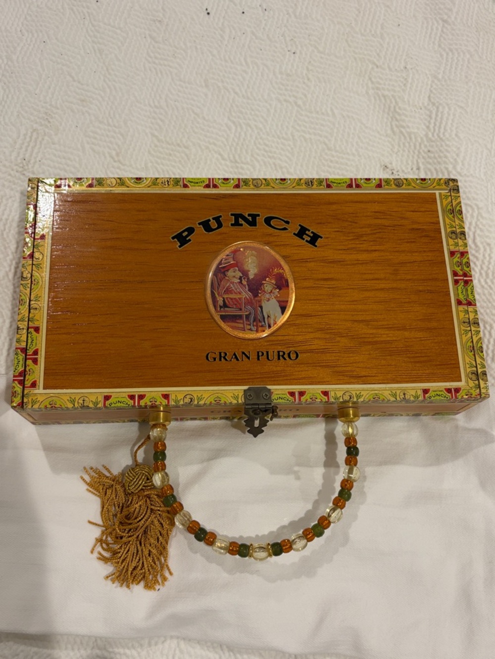 Punch Gran Puro Wooden Cigar Box Purse with Beaded Handle - EUC